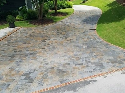 Travertine Driveway and Sidewalk installed